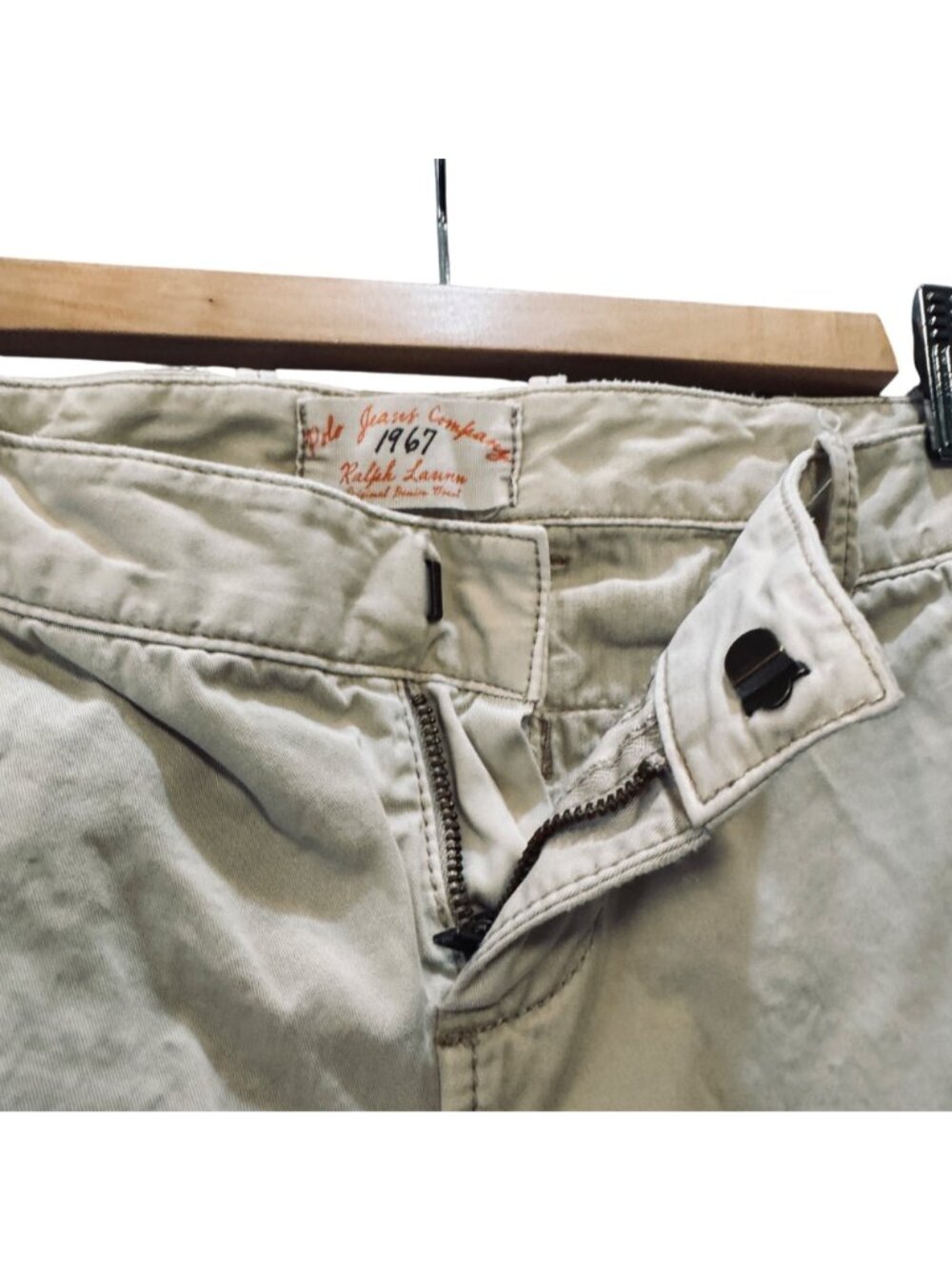 Ralph Lauren Wide Leg Pants Women's 4 Distressed Light Khaki Cotton Low Rise Y2K - Picture 5 of 10